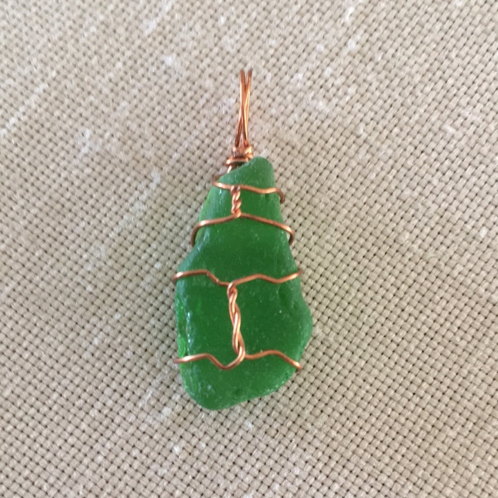 Hand Crafted Sea Glass Pendant Green Boho